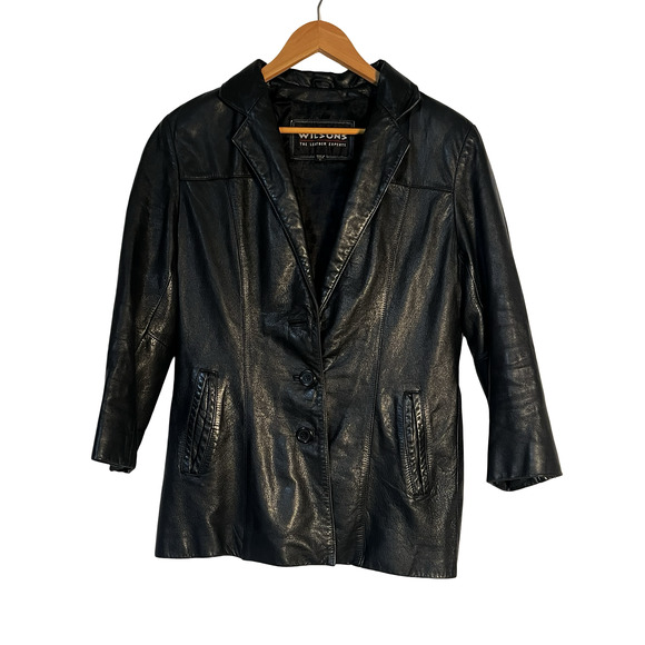 Wilsons Leather Jacket Womens Small Black Button Front Blazer Coat Classic Style - Picture 4 of 10
